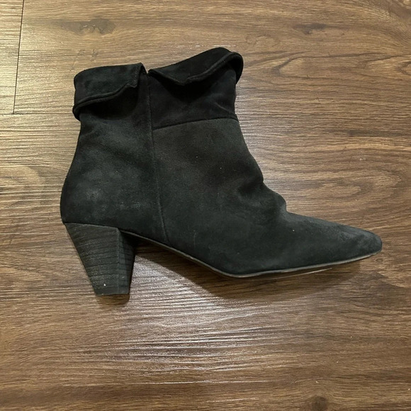 Free People Womens Adella Heeled Ankle Booties Black Draped Suede top Sz 7.5 - Picture 3 of 14